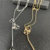 Wind Hot Double Layer Round Bead Necklace Mickey Pendant Jewelry Women's Titanium Steel Necklace