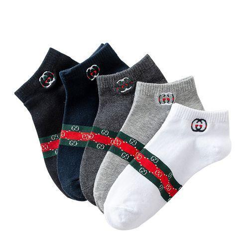 5 Pairs Spring And Summer Men's Socks Embroidery Cool Boat Socks  Cotton Short Socks