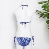 Women Summer Designer Bikini Floral Printed Cross-Criss Two Pieces Swimwear Low Waist