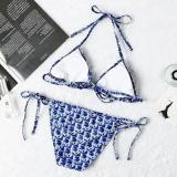 Women Summer Designer Bikini Floral Printed Cross-Criss Two Pieces Swimwear Low Waist