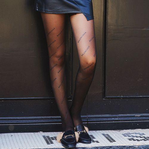 Tide Black Printed Letter Socks Women Fashion Sexy Ultra-thin Jacquard Bottoming