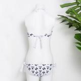 New Ladies Halter Neck Two-Piece Set Pure Color Swimsuit Split Bikini Letter Print Sexy