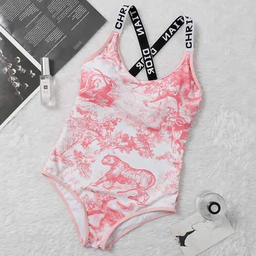 Summer New Brand Ink Pastoral Style Printed Swimsuit Ladies Fitness Strappy Swimwear