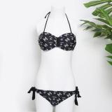 New Ladies Halter Neck Two-Piece Set Pure Color Swimsuit Split Bikini Letter Print Sexy