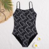 Letter Print One-piece Swimsuit Water Sports Ladies Swimwear