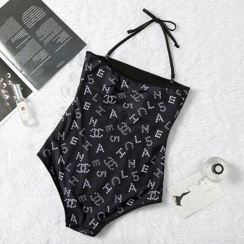 New Trendy Brand Chanel Halterneck Swimsuit Girl Letter Print Hot Spring Swimsuit