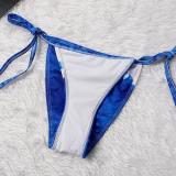 Summer New Ladies Two-piece Halter Neck Strap Swimsuit Split Bikini Swimsuit Blue And