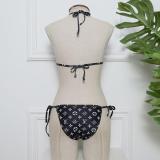 Summer New Letter Print Swimsuit Triangle Bag Squeeze Rope Bikini Split Swimsuit Adjustable