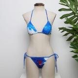 Summer New Ladies Two-piece Halter Neck Strap Swimsuit Split Bikini Swimsuit Blue And