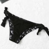 New Ladies Halter Neck Two-Piece Set Pure Color Swimsuit Split Bikini Letter Print Sexy