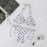 Summer New Letter Print Swimsuit Triangle Bag Squeeze Rope Bikini Split Swimsuit Adjustable