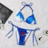 Summer New Ladies Two-piece Halter Neck Strap Swimsuit Split Bikini Swimsuit Blue And