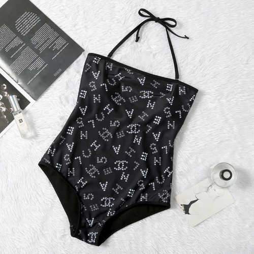 New Trendy Brand Chanel Halterneck Swimsuit Girl Letter Print Hot Spring Swimsuit