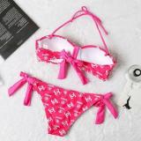 New Ladies Halter Neck Two-Piece Set Pure Color Swimsuit Split Bikini Letter Print Sexy
