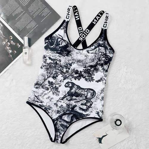 Summer New Brand Ink Pastoral Style Printed Swimsuit Ladies Fitness Strappy Swimwear