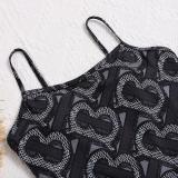 Letter Print One-piece Swimsuit Water Sports Ladies Swimwear