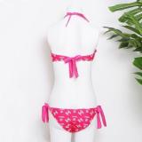 New Ladies Halter Neck Two-Piece Set Pure Color Swimsuit Split Bikini Letter Print Sexy
