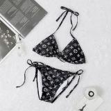 Summer New Letter Print Swimsuit Triangle Bag Squeeze Rope Bikini Split Swimsuit Adjustable