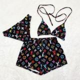 Women's Sexy Printed Shorts Three Piece Bikini Set