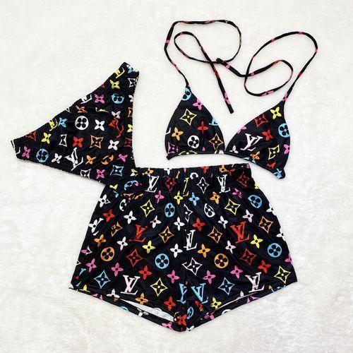 Women's Sexy Printed Shorts Three Piece Bikini Set
