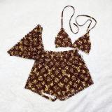 Women's Sexy Printed Shorts Three Piece Bikini Set