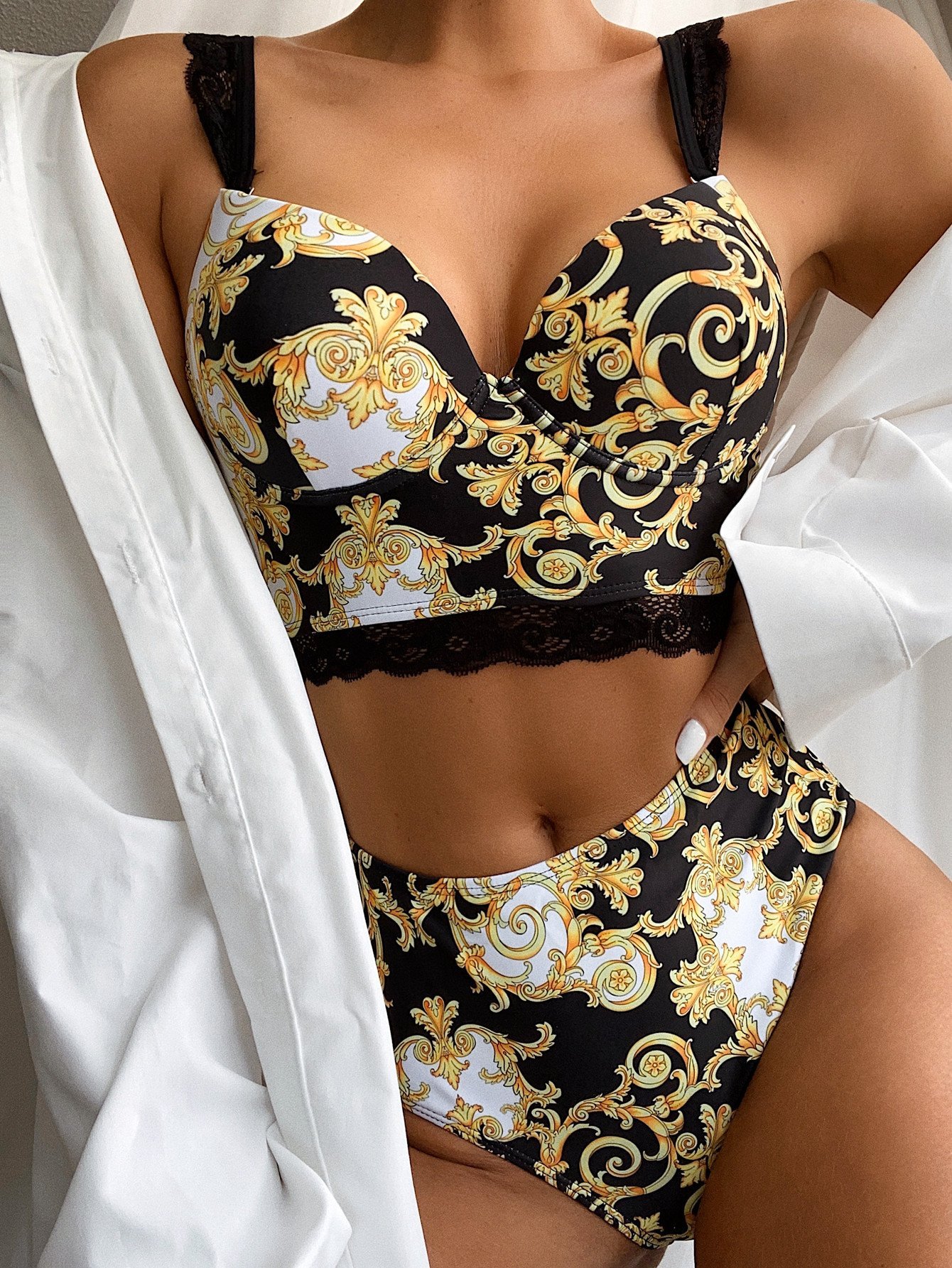 The Newest Designer Lace Shoulder Strap Bikini Fashion Swimwear For Women Split Swimsuit
