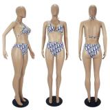 Women's Sexy Printed Shorts Three Piece Bikini Set