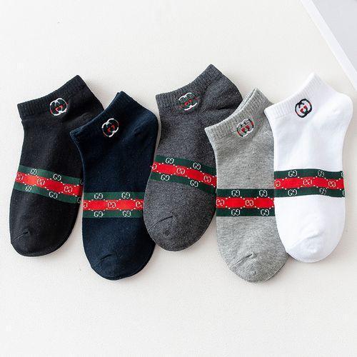 5 Pairs Spring And Summer Men's Socks Embroidery Cool Boat Socks  Cotton Short Socks