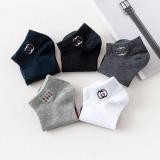5 Pairs Spring And Summer Men's Socks Embroidery Cool Boat Socks  Cotton Short Socks