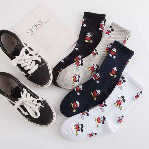 3 PAIRS Socks Women's Long Tube Autumn Winter New Cotton Cartoon Black And White Grey Women's Tide