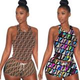 Women Summer  Sport Two-piece Suit Elastin Sport Suit (Short Sleeves+ Shorts)