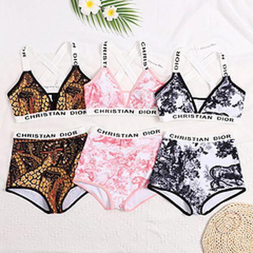 Deep V Multicolor Split Bikini Bikini Color Cool Cross Lace Letter Sexy Women