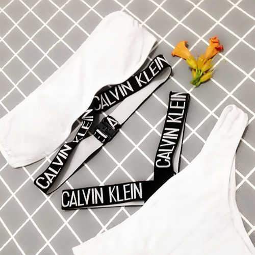 Sexy Low Waisted Bikini Vest Three Point Cross Chest Print Split Swimsuit