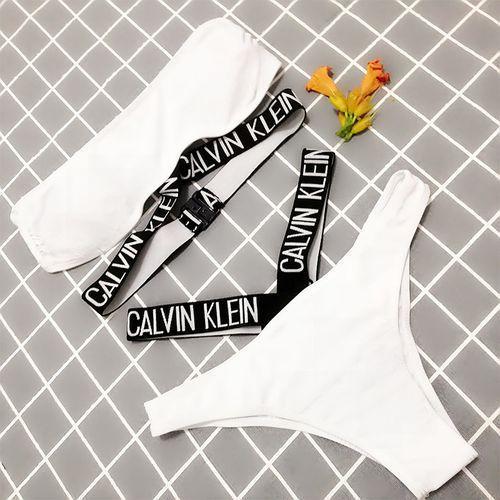 Sexy Low Waisted Bikini Vest Three Point Cross Chest Print Split Swimsuit