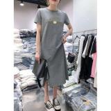 Summer Women Fashion Student Cotton O-neck Short Sleeve Simple Print Soft Long Dress S-3XL