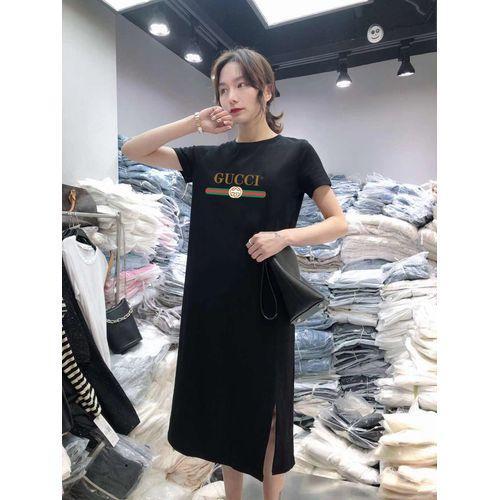 Summer Women Fashion Student Cotton O-neck Short Sleeve Simple Print Soft Long Dress S-3XL