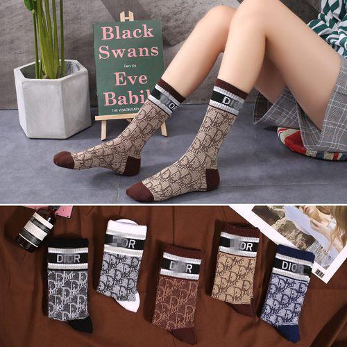 5 PAIRS Autumn And Winter New Socks Women Cotton Plaid Striped Socks Fashion Trend Ins Style