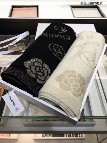 Women Winter Camellia Shawl with Gold Thread Cashmere Warmth Scarves