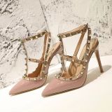 Two belts high-heeled shoes, the new joker pointed fine cingulate riveting high-heeled shoes with a word