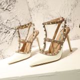 Two belts high-heeled shoes, the new joker pointed fine cingulate riveting high-heeled shoes with a word