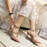 Two belts high-heeled shoes, the new joker pointed fine cingulate riveting high-heeled shoes with a word