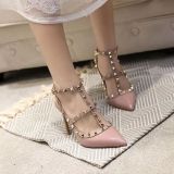 Two belts high-heeled shoes, the new joker pointed fine cingulate riveting high-heeled shoes with a word