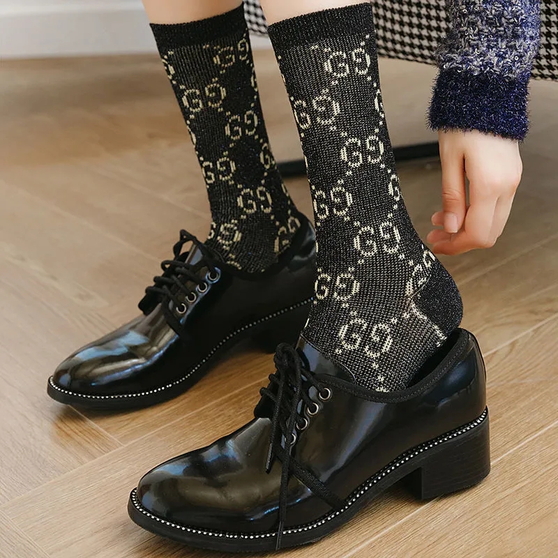 GG letters socks ins in the gold and silver silk tube net HongQiuJi mound since quality socks