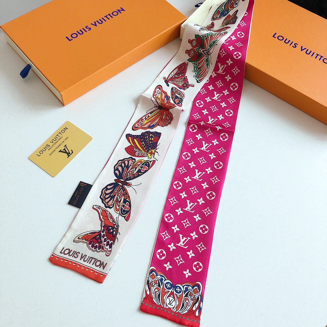 Silk-like Scarf Double Bow Women Print Ribbon Hair Bows Tie Bag Accesseries