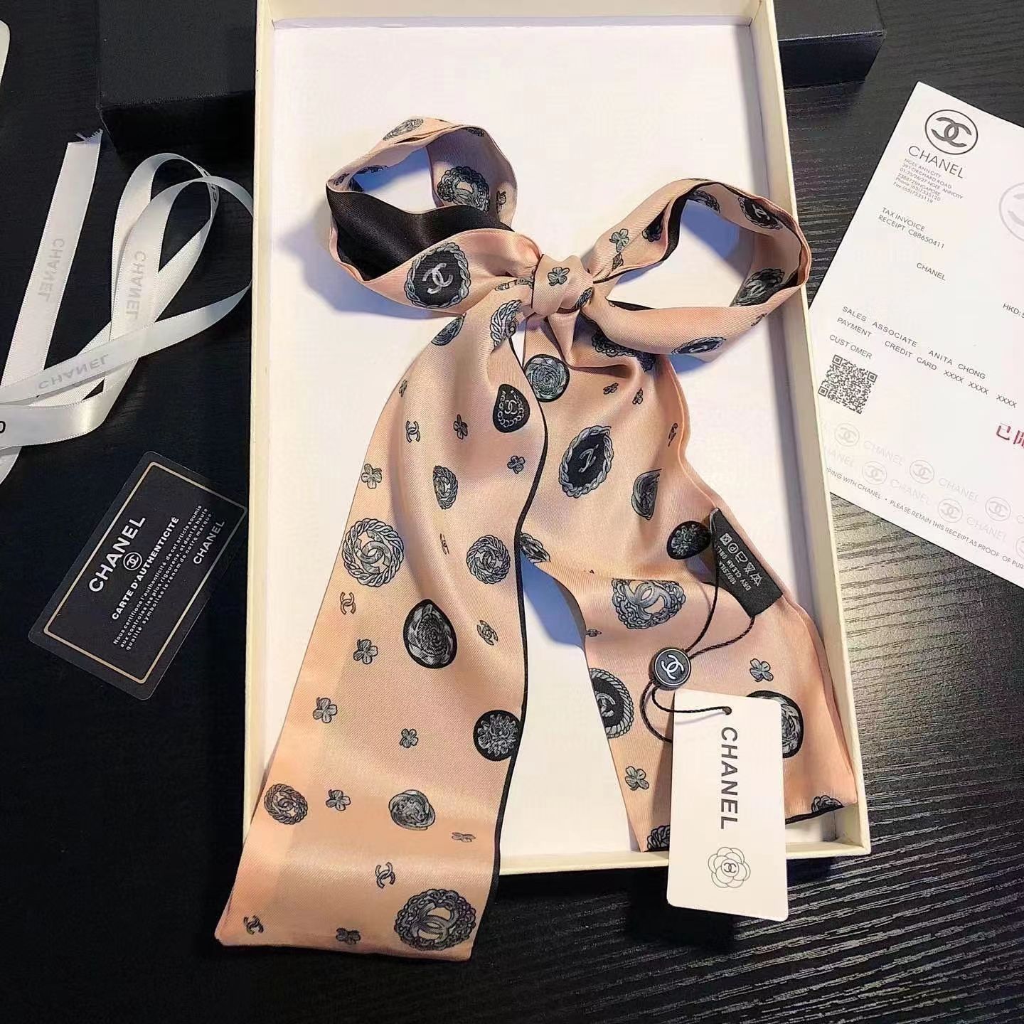 Silk Scarf Double Bow Women Print Ribbon Hair Bows Tie Bag Accesseries