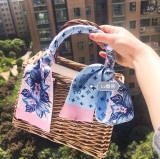 Silk-like Scarf Double Bow Women Print Ribbon Hair Bows Tie Bag Accesseries