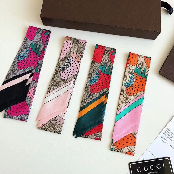 Silk-like Scarf Double Bow Women Print Ribbon Hair Bows Tie Bag Accesseries