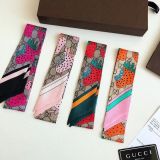 Silk-like Scarf Double Bow Women Print Ribbon Hair Bows Tie Bag Accesseries