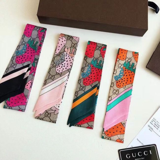 Silk-like Scarf Double Bow Women Print Ribbon Hair Bows Tie Bag Accesseries