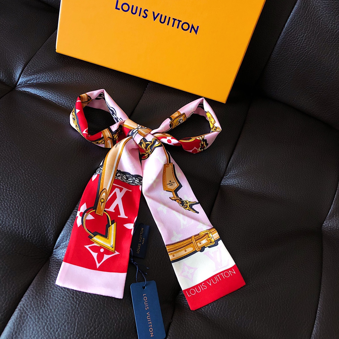 Silk-like Scarf Double Bow Women Print Ribbon Hair Bows Tie Bag Accesseries
